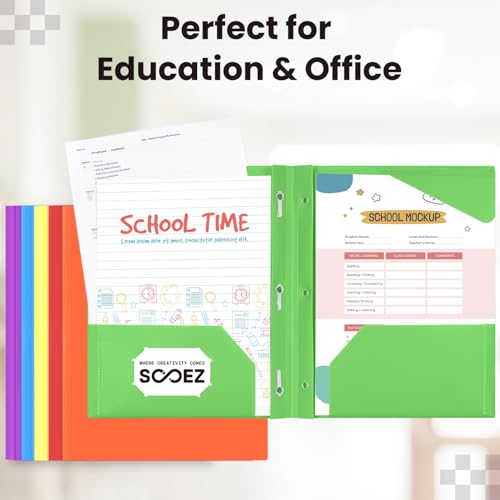 upgraded Sooez Plastic Folders with Pockets and Prongs, 6 for Daily Use