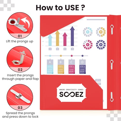 upgraded Sooez Plastic Folders with Pockets and Prongs, 6 for Daily Use